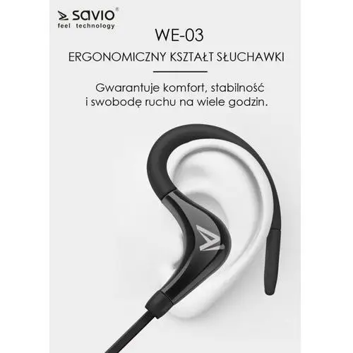Savio Słuchawki sportowe dokanałowe bezprzewodowe bluetooth we-03 kolor czarny- natychmiastowa