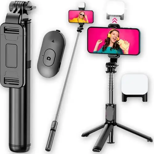 Selfie Stick Tripod Statyw Uchwyt Na Telefon Pilot Bluetooth Lampa Led