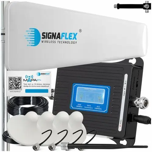 Signaflex Zestaw wzmacniacz sygnału telefonu internetu komórkowego 4g lte gsm/dcs lcd3000 + t1 20dbi 10m + 4x grzybek + bat