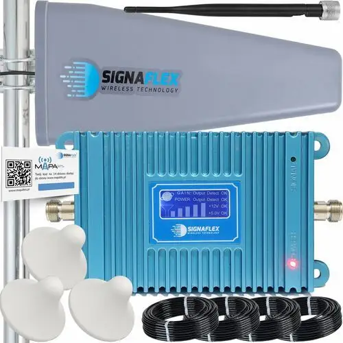 Signaflex Zestaw wzmacniacz zasięgu sygnału telefonu internetu komórkowego gsm blue lcd gsm980 + antena t2 23dbi 10m + 3x grzybek + bat