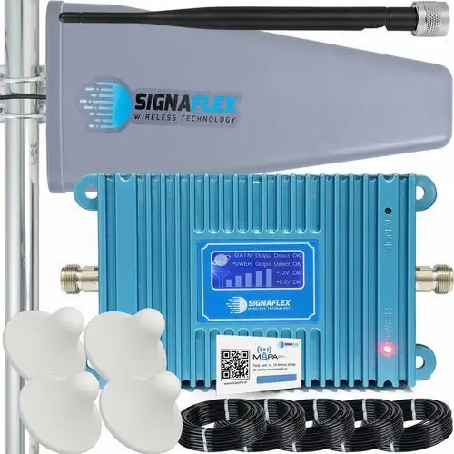 Signaflex Zestaw wzmacniacz zasięgu sygnału telefonu komórkowego gsm blue lcd gsm980 + antena t2 23dbi 10m + 4x grzybek + bat