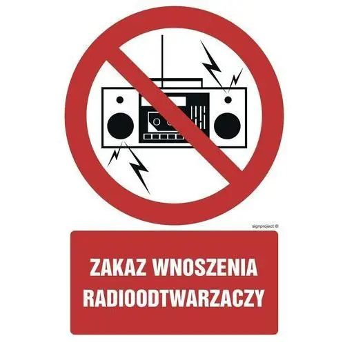 Znak GC048 Zakaz wnoszenia radioodtwarzaczy, 150x225 mm, PN - Płyta 1 mm