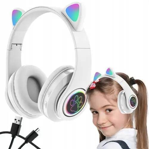 Słuchawki Bezprzewodowe Dla Dzieci Kocie Uszy Rgb Bluetooth Led Nauszne