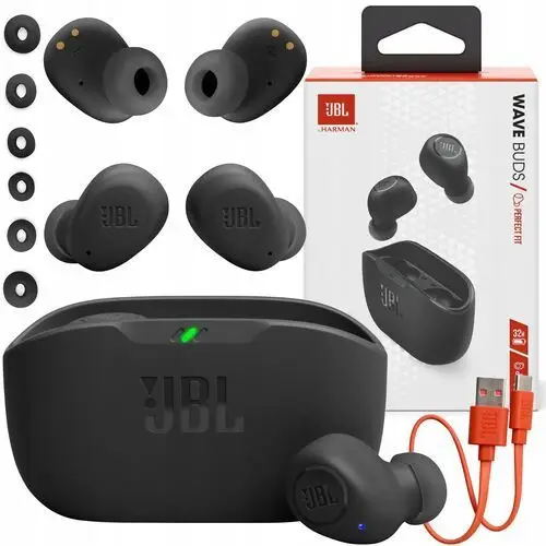 Słuchawki Bezprzewodowe Jbl Wave Buds Dokanałowe Bluetooth Mikrofon Czarne