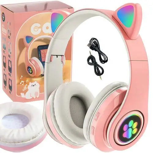 Słuchawki Bezprzewodowe Z Mikrofonem Kolorowe Kocie Uszy Led Różowy