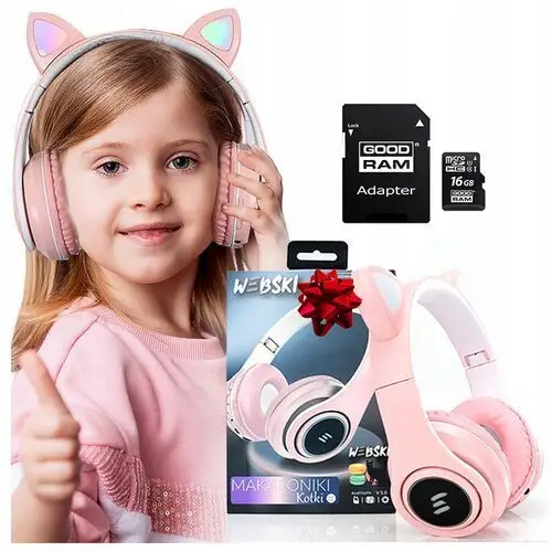 Słuchawki Dziecięce Kocie Uszy Led+karta Sd 16GB