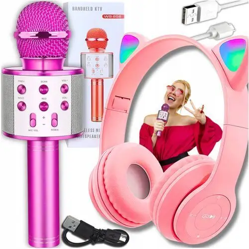 Słuchawki Nauszne Kocie Uszy Mikrofon Karaoke Bluetooth Zestaw Dla Dzieci