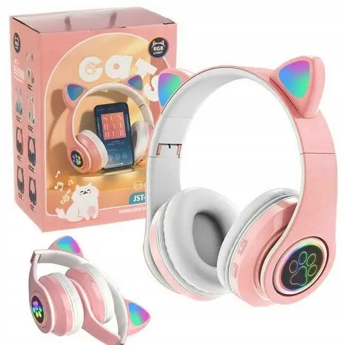 Słuchawkowy Bezprzewodowe Bluetooth Z Uszami Kota Dla Dzieci Różowy
