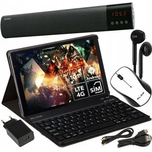 Tablet 10,1'' 4G Lte 4/64GB Klawiatura Etui Mysz Słuchawki Soundbar Zestaw