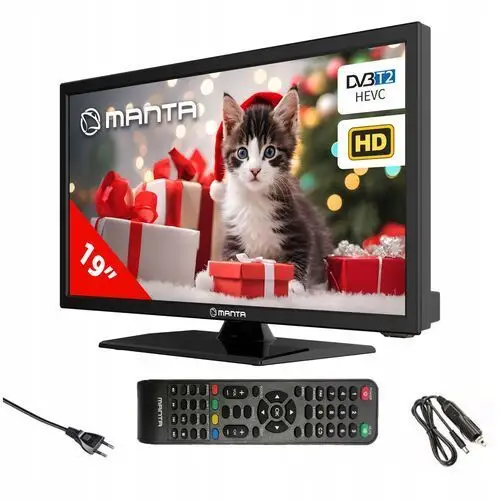 Telewizor 19 cali Tv przenośny turystyczny DVBT2 Hevc Led Hd Usb 12V Manta