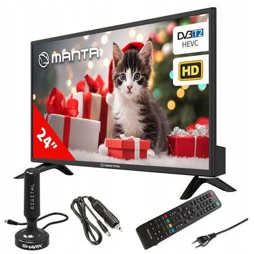 Telewizor 24 cale Led Tv 12V przenośny Hd DVBT2 HEVC/265 Usb +Antena DVBT2