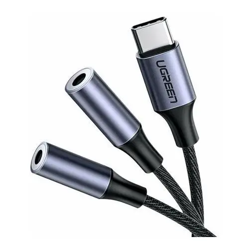 Ugreen kabel przewód rozdzielacz słuchawkowy USB Typ C - 2x 3,5 mm mini jack AUX 20cm szary (30732)