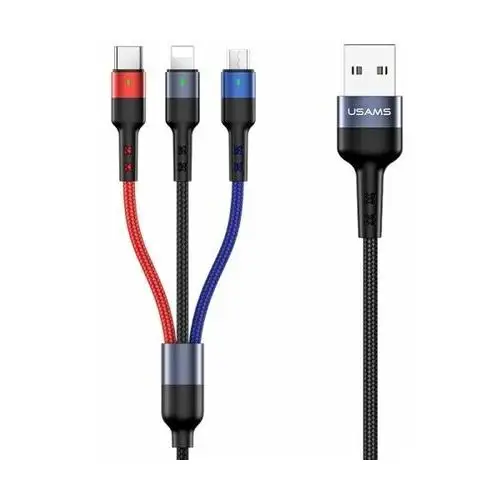 USAMS Kabel pleciony U26 3w1 0.35m 2A Fast Charge (lightning/microUSB/USB-C) SJ410USB01 (US-SJ410), SJ410USB01
