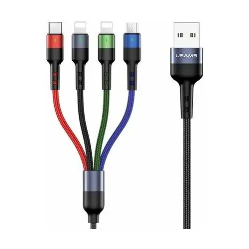 USAMS Kabel pleciony U26 4w1 0.35m 2A Fast Charge (2xlightning/microUSB/USB-C) SJ411USB01 (US-SJ411)