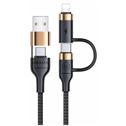 USAMS Kabel pleciony U62 2xUSB-C/USB-A /lightning 1,2m PD Fast Charge czarny/black SJ483USB01 (US-SJ483)