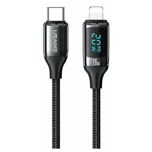 USAMS Kabel pleciony U78 USB-C na Lightning LED 1.2m 20W PD Fast Charge czarny/black SJ545USB01 (US-SJ545)