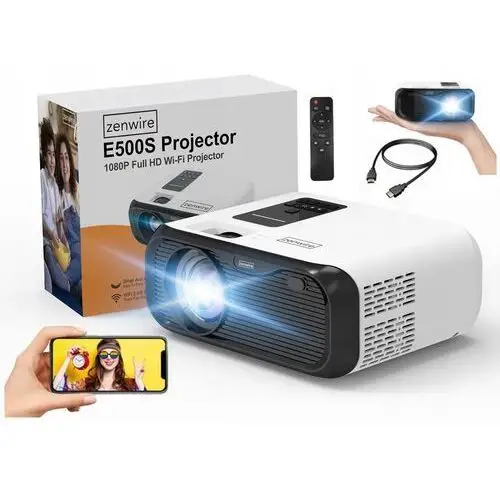 Mini Projektor Przenośny Rzutnik WiFi 2.4/5 GHz Miracast Airplay Full HD 4K 7500lm 250 ansi Bluetotoh 5.0 Zenwire e500s