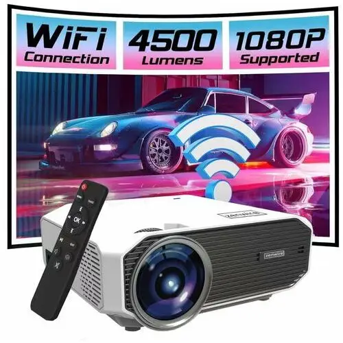 Mini Projektor WiFi Przenośny Rzutnik Full HD Bluetooth do telefonu 4500 lm 1500:1 HDMI USB LED Zenwire e450s