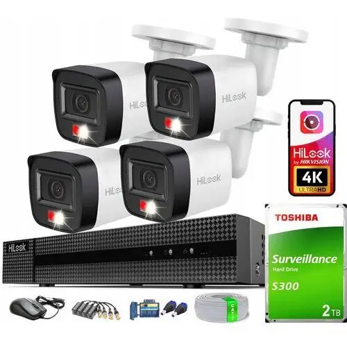 Zestaw do Monitoringu 4 Kamery 8MPx HiLook Hikvision Hybrid Light Dysk 2TB