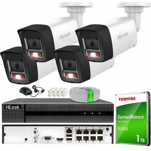 Zestaw do Monitoringu 4 Kamery Ip 8Mpx HiLook Hikvision Rejestrator 8x PoE