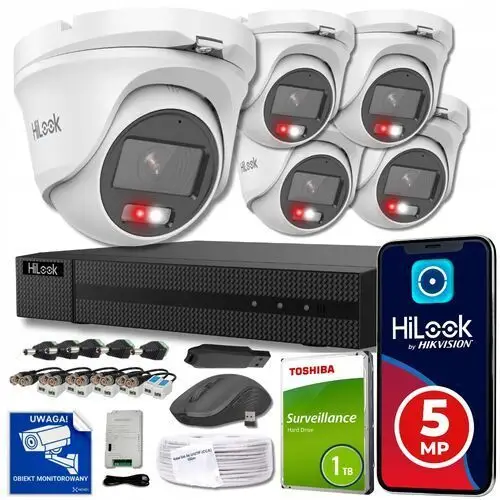 Zestaw do monitoringu 5 kamer 5MPx monitoring do domu detekcja Ai HiLook