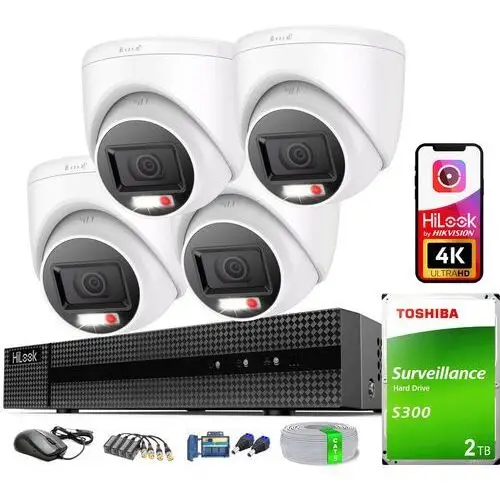 Zestaw do Monitoringu 8MPx 4K HiLook Hikvision 4 Kamery Zewnętrznye Hdd 2TB