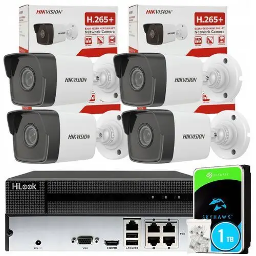 Zestaw do monitoringu Ip 4Mpx 4x kamera Ip PoE zewnętrzna Hikvision