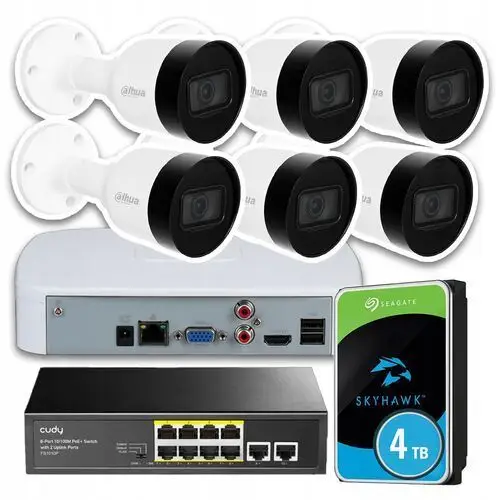 Zestaw Kamer Do Monitoringu Dahua Ip PoE 6x Kamera IPC-HFW1530S 5MPx Dmss