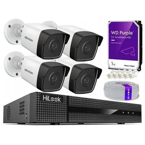 Zestaw Monitoringu 4 Kamery Ip 4MPx Hikvision Rejestrator PoE HiLook 1TB