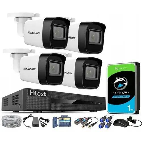 Zestaw Monitoringu 8Mpx 4 Kamery Tvi Hikvision Rejestrator HiLook Dysk 1TB