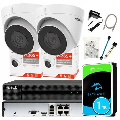 Zestaw monitoringu Hikvision 2 kamery 4MPx rejestrator z wbudowanym PoE