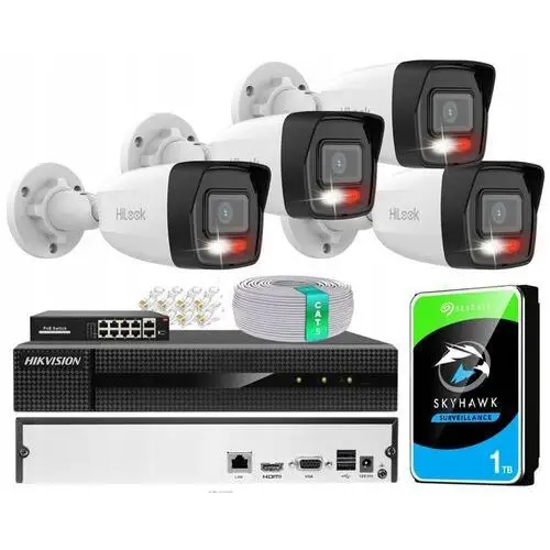 Zestaw Monitoringu Ip 4MPx 4 Kamery Led/ir HiLook Rejestrator 8CH Hikvision